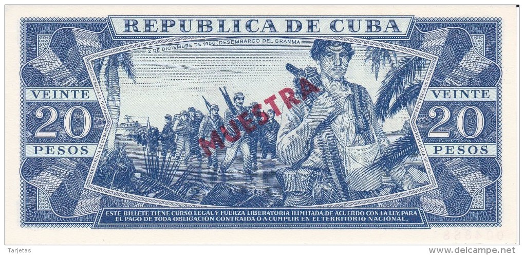 MUESTRA BILLETE DE CUBA DE 20 PESOS DEL AÑO 1984 DE MAXIMO GOMEZ (SPECIMEN) (BANKNOTE) SIN CIRCULAR-UNCIRCULATED - Cuba