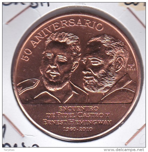 MONEDA DE CUBA DE 1 PESO DEL AÑO 2010 ENCUENTRO ENTRE FIDEL CASTRO Y ERNEST HEMINGWAY (COIN) SIN CIRCULAR-UNCIRCULATED - Cuba