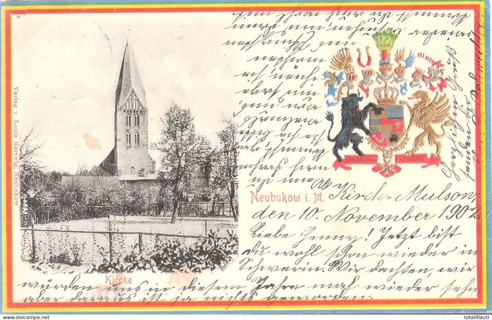 NEUBUKOW Zwischen Wismar Und Kröpelin Mecklenburg Patriotische Landesfarben Randung Prägedruck Wappenkarte 10.11.1902 - Kuehlungsborn