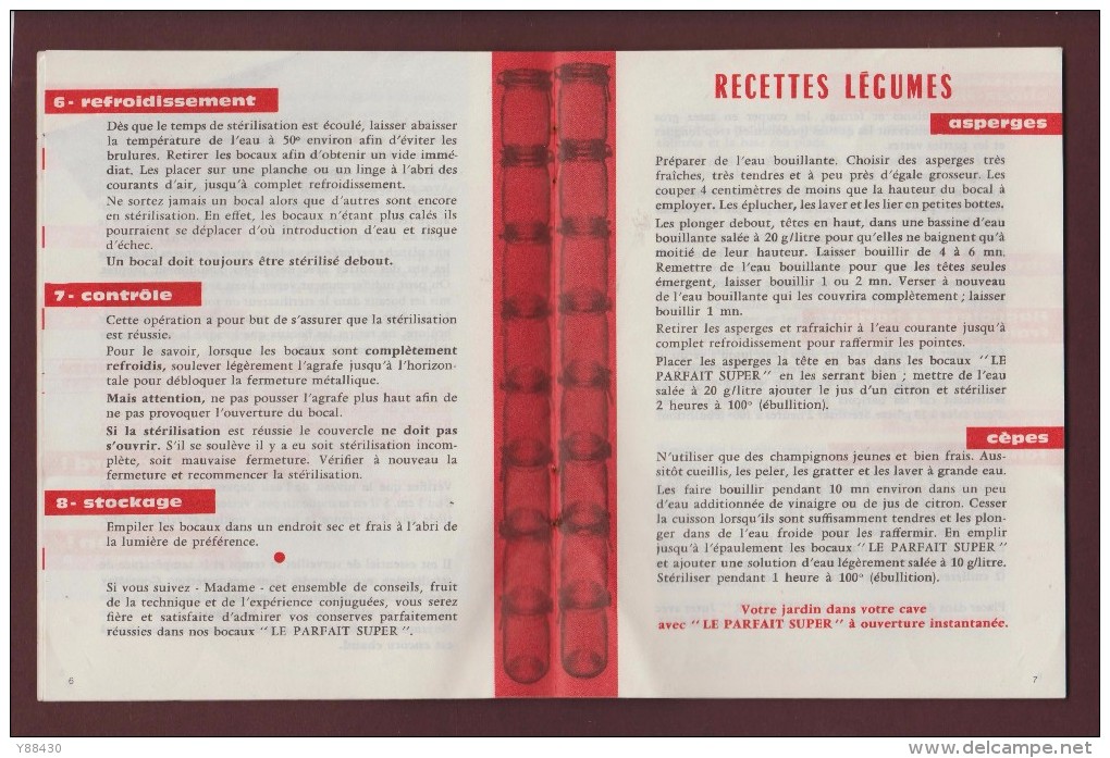 LE PARFAIT - Bocaux Pour Conserve - Livret De Recettes De 22 Pages . Des Années 1950/1960 - 5 Scannes - Pubblicitari