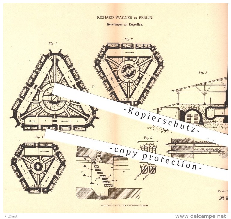 Original Patent - Richard Wagner In Berlin , 1879 , Ziegelofen , Ziegelöfen | Ofen , Öfen , Ziegel , Ziegelei , Brenner - Historical Documents