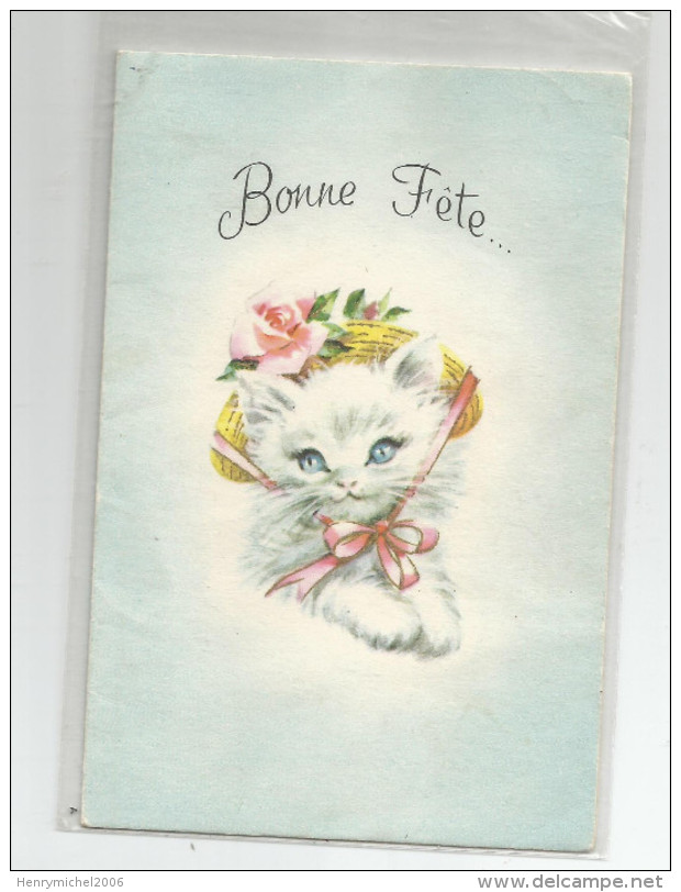 Bonne Fete Jolie Chaton Chat  Carte Plié En 4 - 8,8 X 13,2 Cm  Ed Rust Craft - Autres & Non Classés