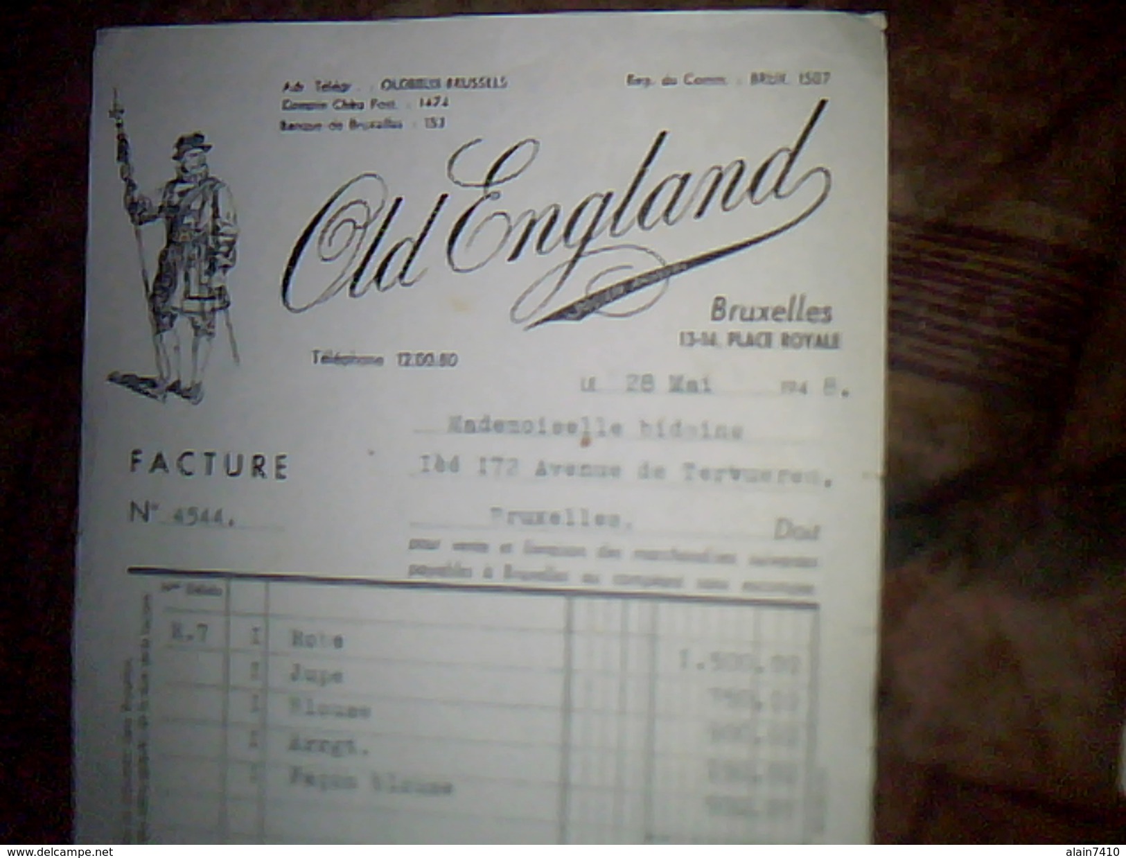 Facture Origine Belgique   Textille  "old England "   A Bruxelles Annee 1948  Facturette - Kleidung & Textil