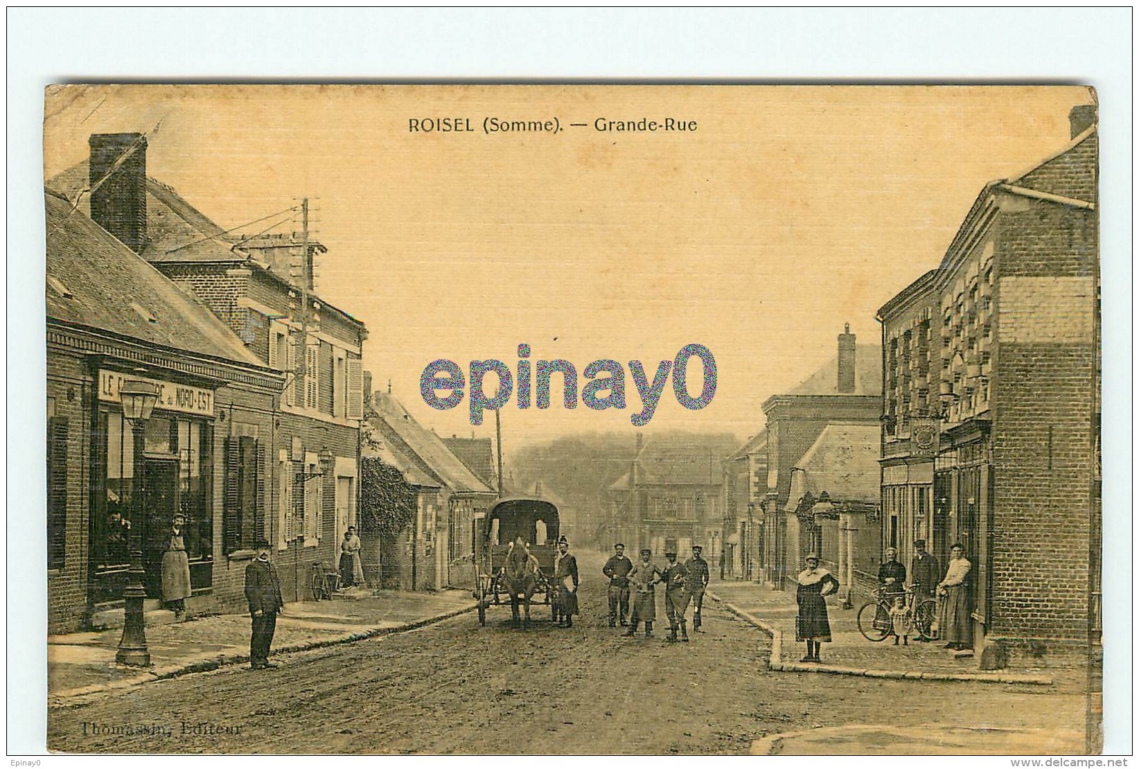 B - 80 - ROISEL - Grande Rue - Carte Toilée - RARE - édition Thomassin - Roisel