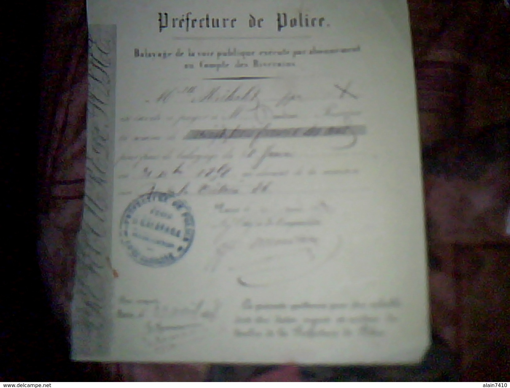 Vieux Papier A Entete De 1858   Archives Prefecture De Police Balayage De La Voie Publique ..paris - Non Classés