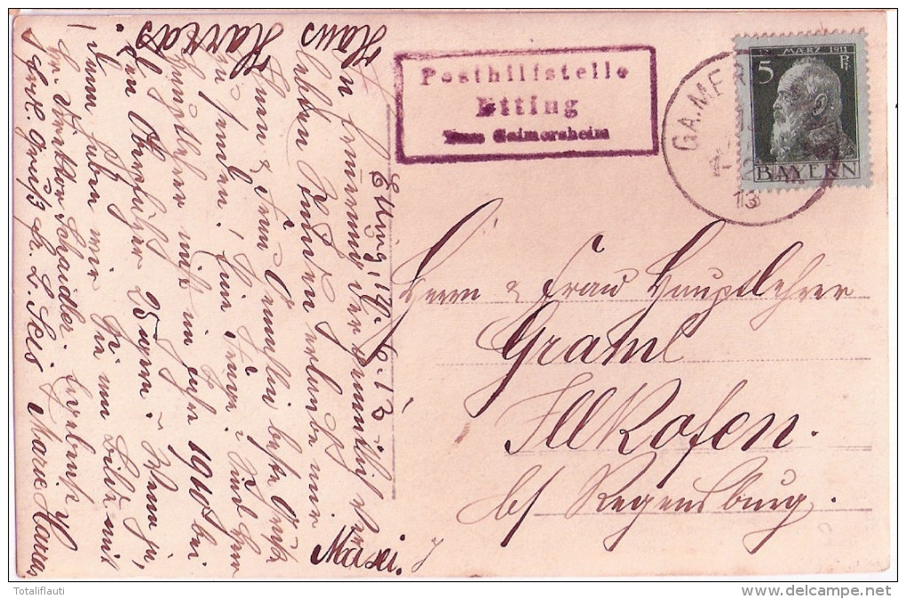 ETTING Stadtteil Von Ingolstadt Haus Der Posthilfsstelle Belebt Opa Mit Enkelin Riesen Puppe Hund 20.10.1913 - Ingolstadt