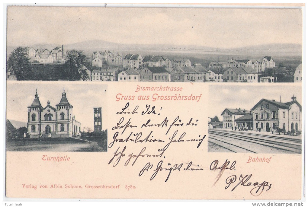 Gruss Aus Grossröhrsdorf Bahnhof Turnhalle Bismarck Straße 26.11.1903 Gelaufen - Grossroehrsdorf