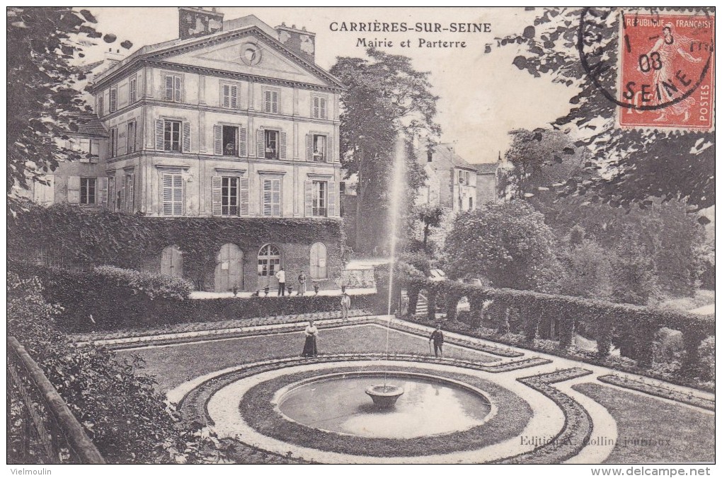 CARRIERES SUR SEINE 78 MAIRIE ET PARTERRE  BELLE CARTE ANIMEE RARE !!! - Carrières-sur-Seine