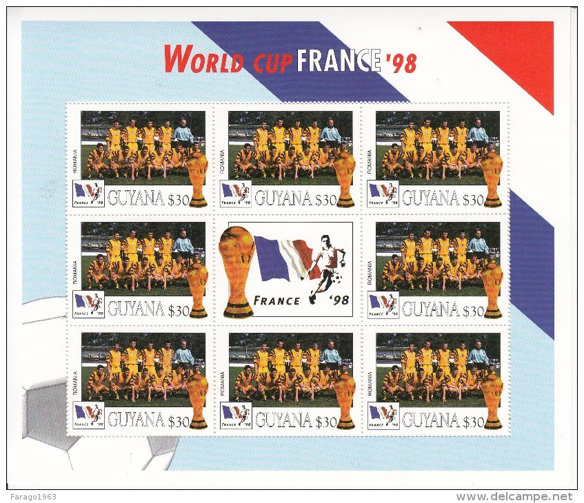 1998  Guyana World Cup Football France  Team ROMANIA Miniature Sheet Of 8 MNH. Great Christmas Present! - 1998 – France