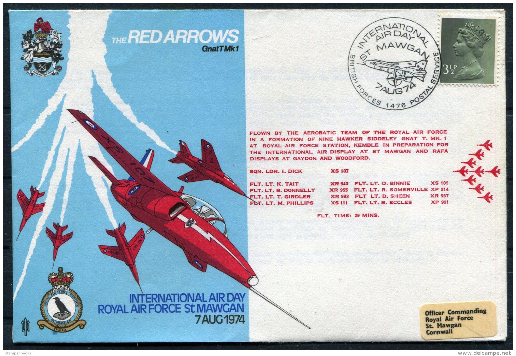 1974 GB Royal Air Force Flight Cover. Red Arrows RAF St Mawgan BFPS - Covers & Documents