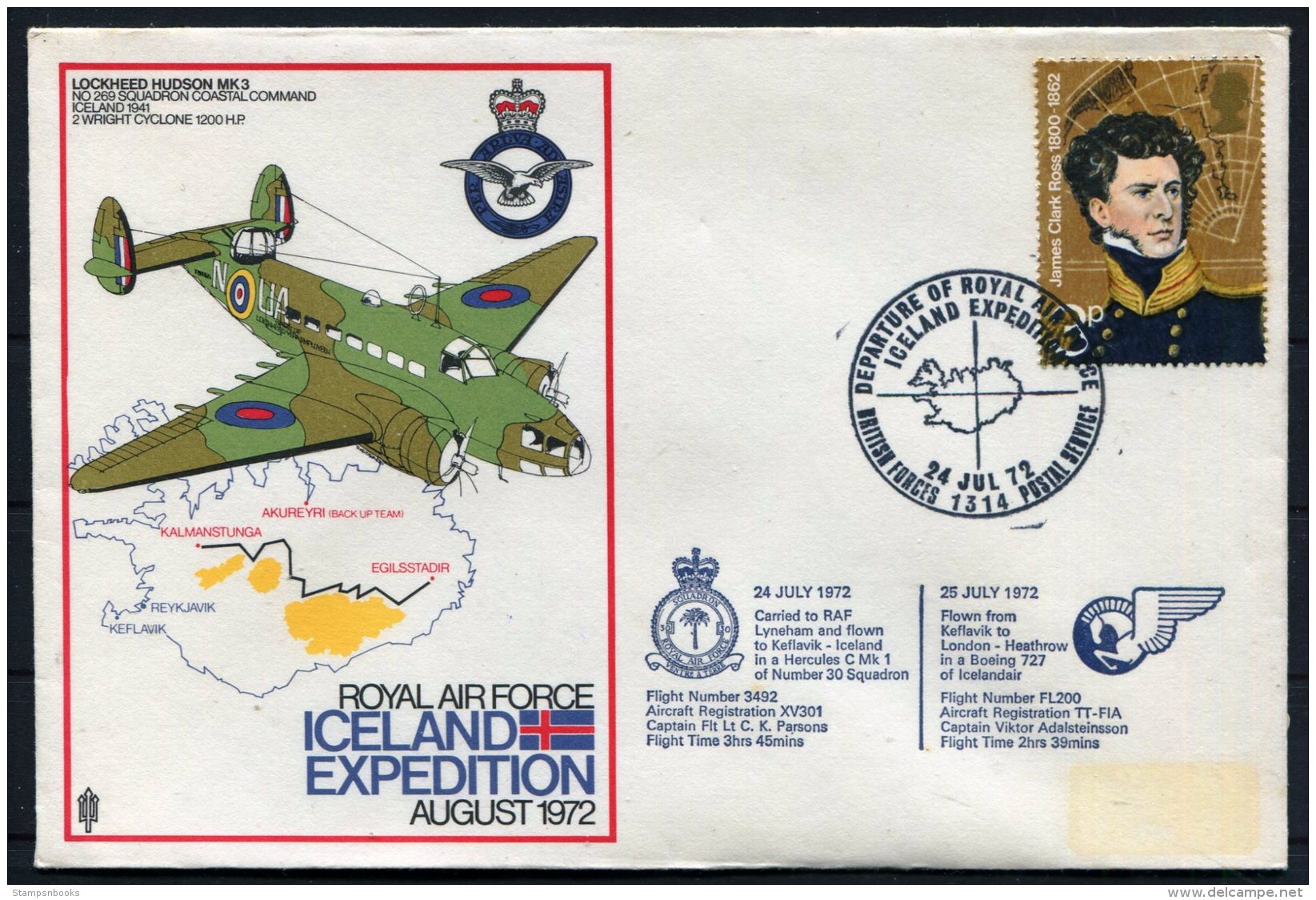 1972 GB Royal Air Force Flight Cover. Iceland Expedition Lockhead Hudson, BFPS RAF Lyneham Keflavik - Covers & Documents