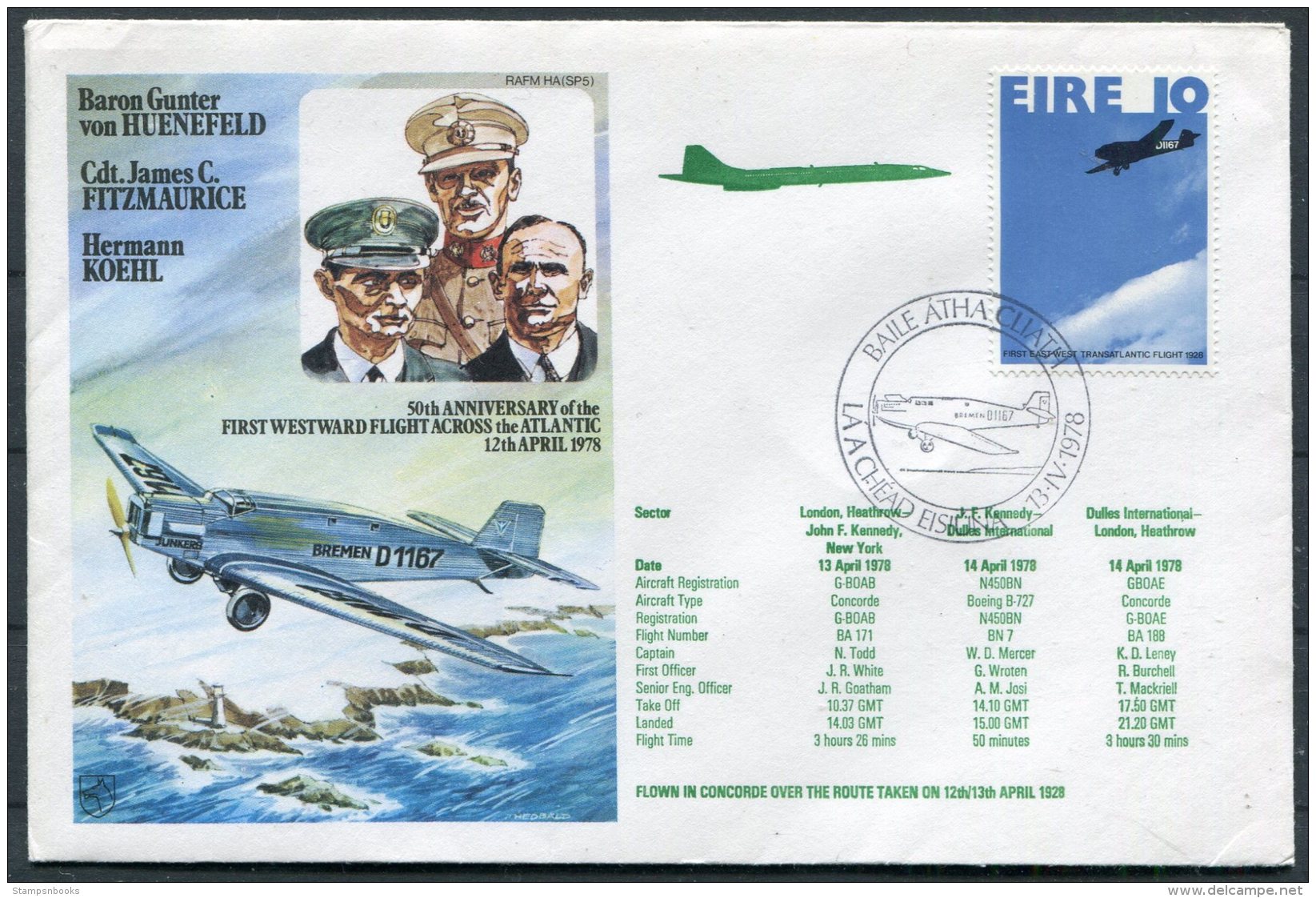 1978 Eire Royal Air Force Atlantic Flight Cover. Concorde Heathrow - JFK, New York USA - Airmail