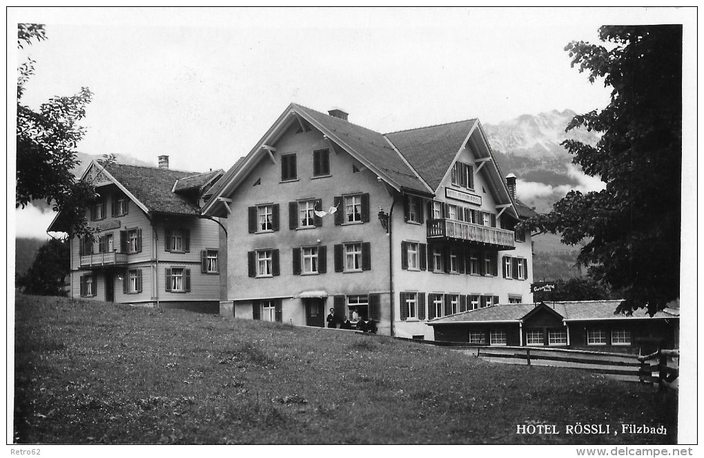 FILZBACH &#8594; Hotel Rössli Mit Touristen, Fotokarte Ca.1950 - Filzbach