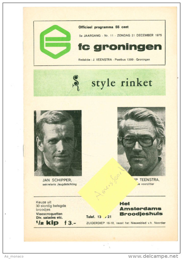 Programme Football 1975 1976 : FC Groningen V Amersfoort (Holland) - Books