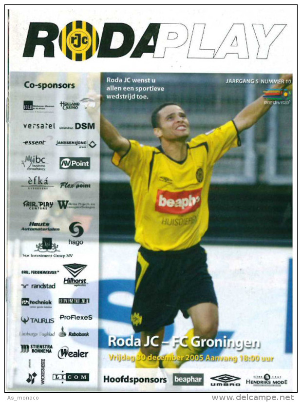 Programme Football 2005 2006 : Roda JC Kerkrade V FC Groningen (Holland) - Boeken