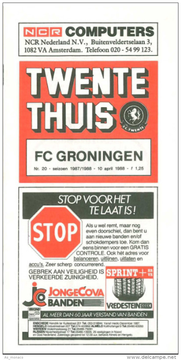 Programme Football 1987 1988 : Twente Enschede V FC Groningen (Holland) - Boeken