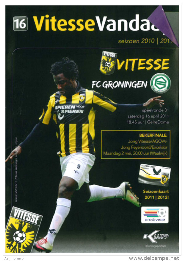 Programme Football 2010 2011 : Vitesse Arnhem V FC Groningen (Holland) - Boeken