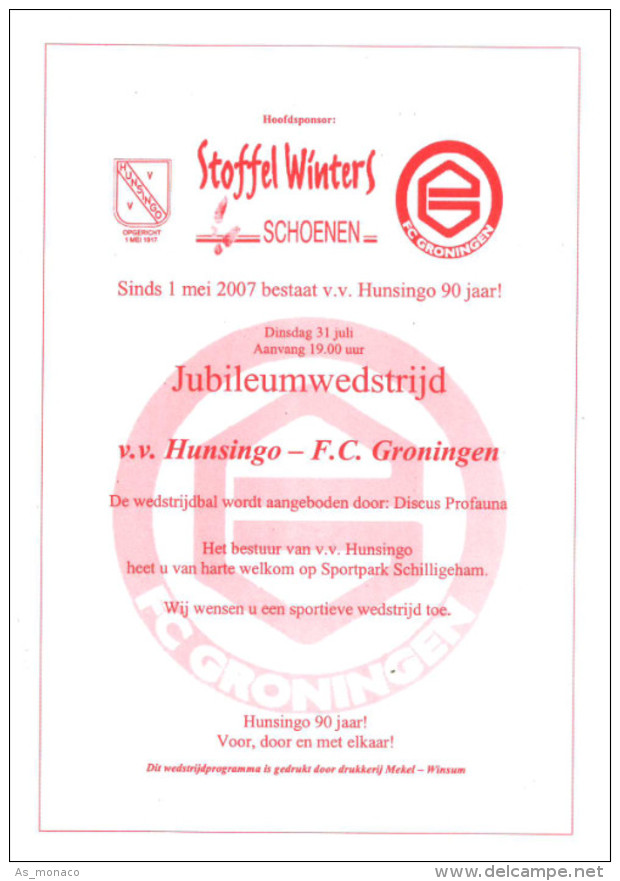 Programme Football 2007 2008 : Hunsingo V FC Groningen (Holland) FRIENDLY - Boeken