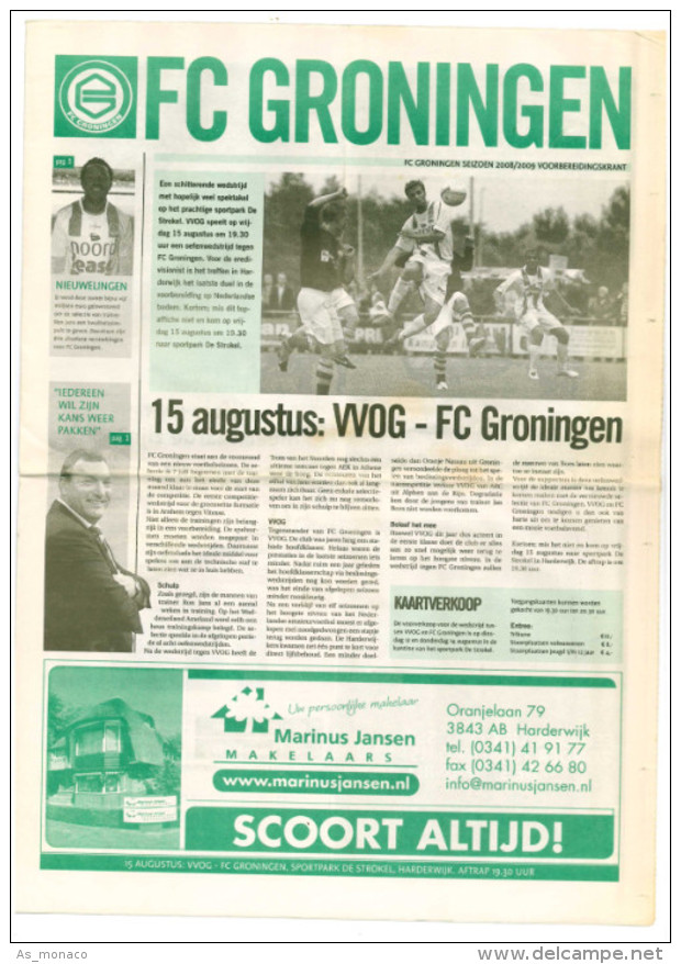 Programme Football 2008 2009 : VVOG Harderwijk V FC Groningen (Holland) FRIENDLY - Boeken