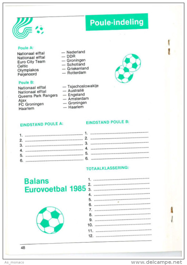Programme Football 1985 Youth Tournament: FC Groningen, DDR, Celtic Glasgow, Nederlands Elftal, Olympiakos, Feyenoord - Books