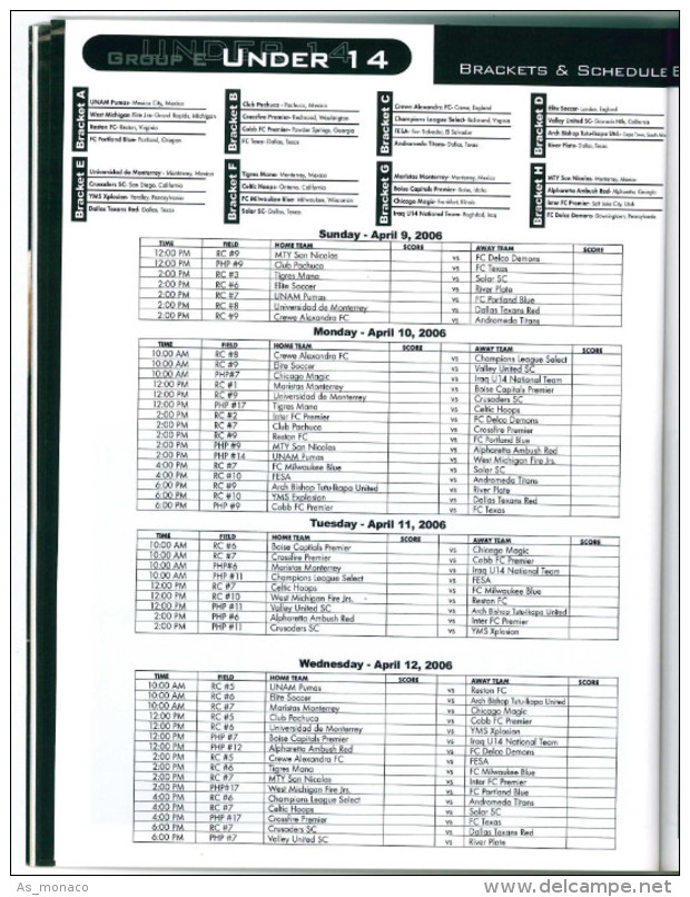 Programme Football 2006 Youth Tournament Dallas Dr Pepper Cup USA : FC Groningen, Blackburn Rovers, Manchester