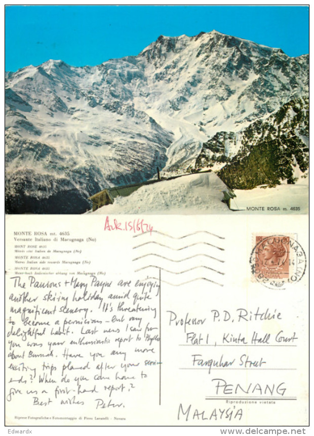 Monte Rosa, Val D'Aosta , Italy Postcard Posted 1974 Stamp - Other & Unclassified