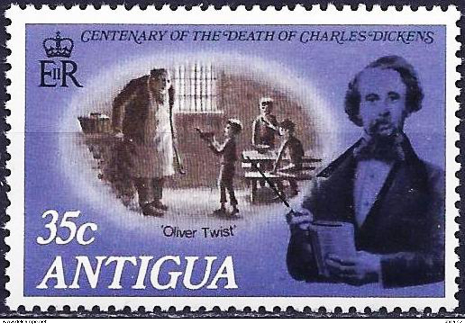 Antigua 1970 - The Writer Charles Dickens ( Mi 228 - YT 230 ) MH* - 1960-1981 Autonomie Interne