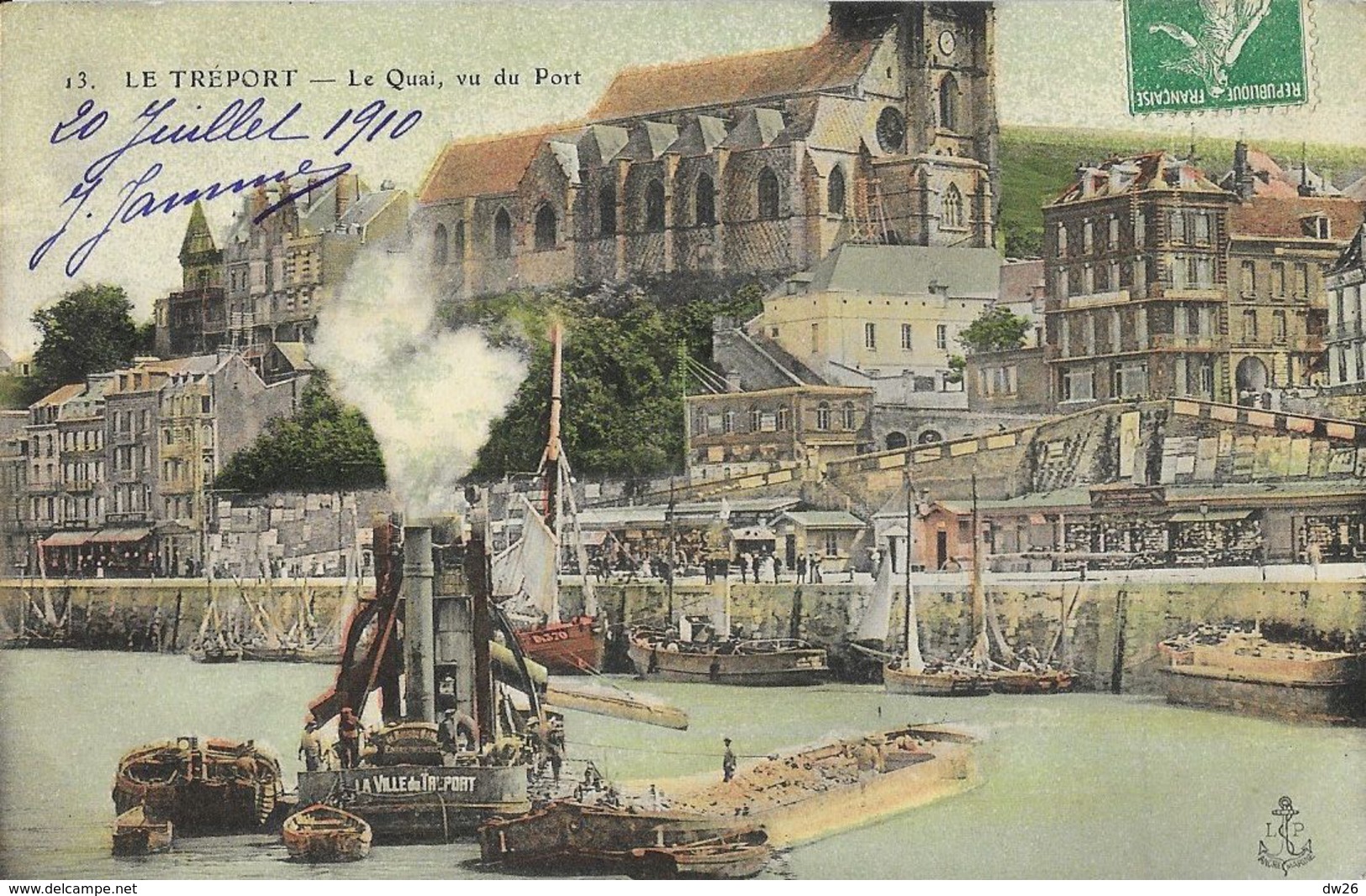 Le Tréport - Le Quai, Vu Du Port - La Dragueuse - Edition L.P. (Ancre) - Carte N° 13, Colorisée - Le Treport