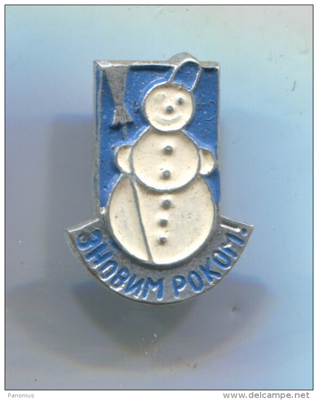 New Year, Neujahr - SNOWMAN SCHNEEMANN, Christmas, Weihnachten, Russian (USSR) Vintage Pin Badge, Abzeichen - Noël