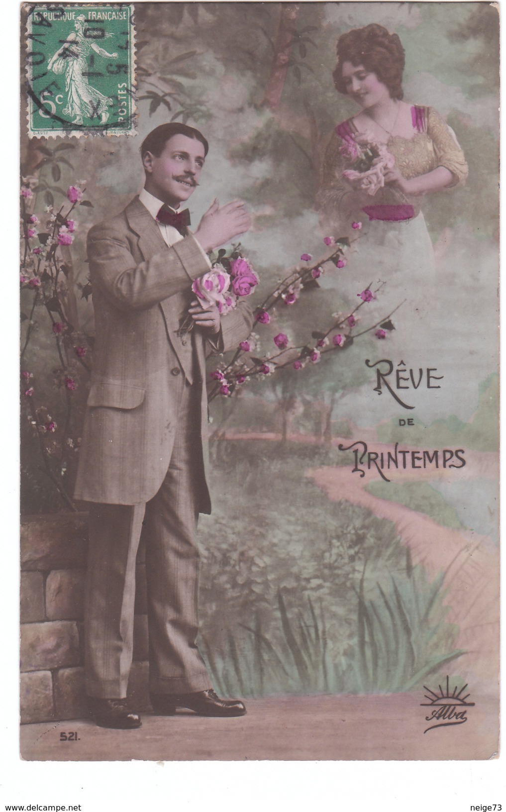 Carte Postale Ancienne Fantaisie -  Couple - Amoureux - Rêve Sde Printemps - Sonstige & Ohne Zuordnung