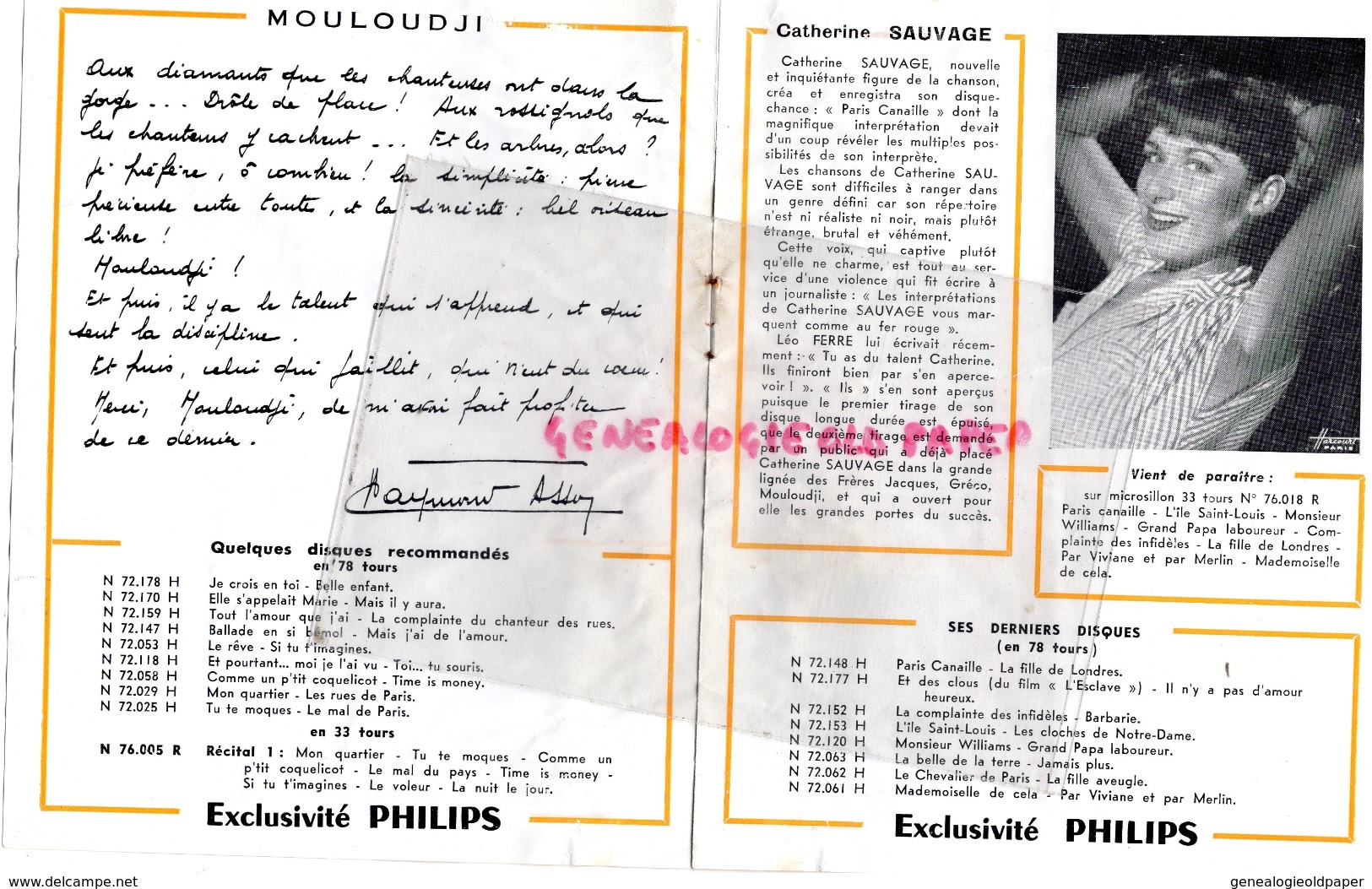 PROGRAMME JACQUES CANETTI- 2EME FESTIVAL DU DISQUE 1953- AGLAE- PIERRE JEAN VAILLARD-MOULOUDJI-DARRY COWL-PIERRE ROCHE- - Programme