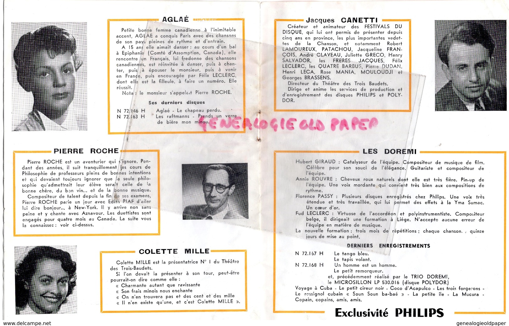 PROGRAMME JACQUES CANETTI- 2EME FESTIVAL DU DISQUE 1953- AGLAE- PIERRE JEAN VAILLARD-MOULOUDJI-DARRY COWL-PIERRE ROCHE- - Programme