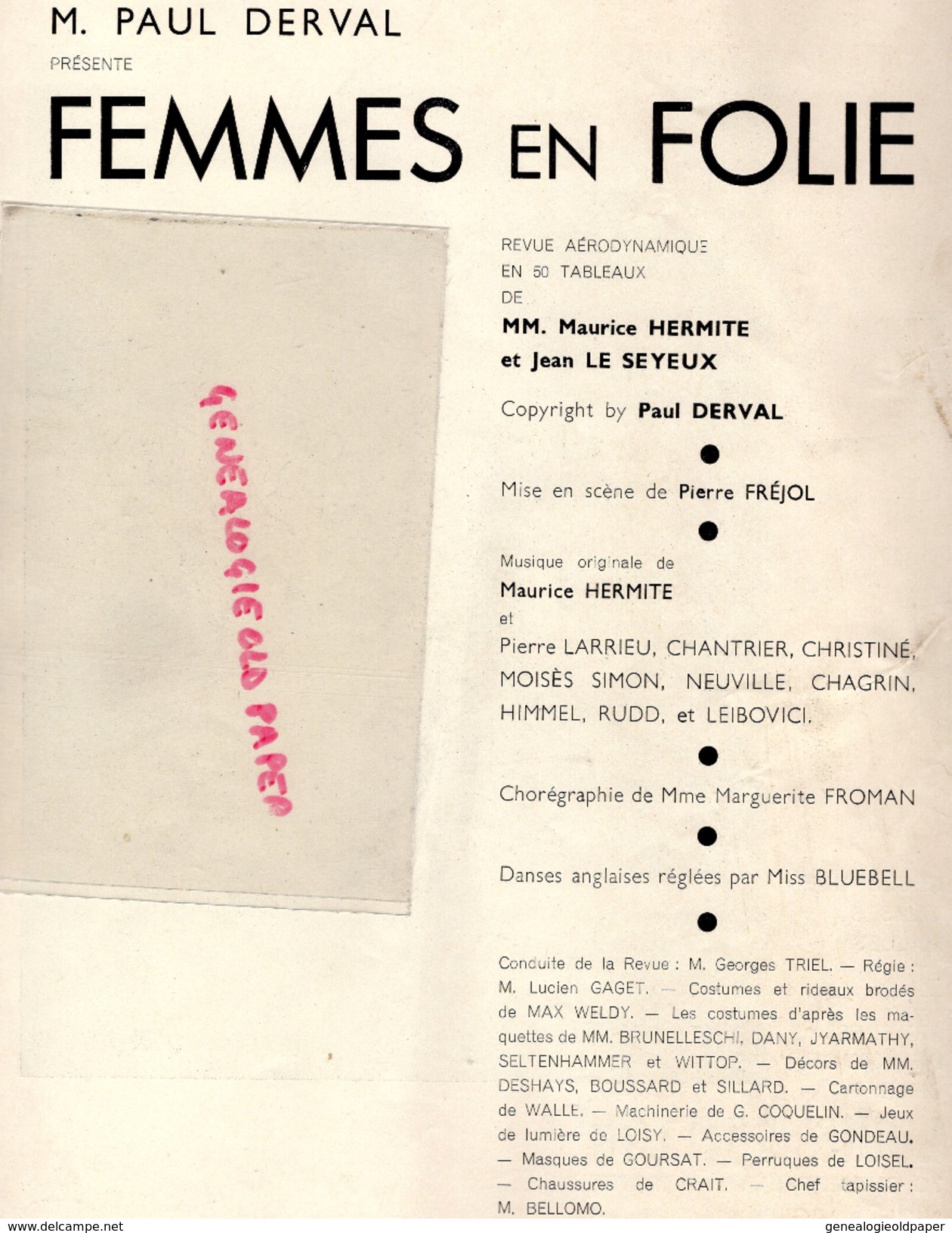 PROGRAMME FOLIES BERGERE 1935- ALBUM DE LA REVUE FEMMES EN FOLIE- MAURICE HERMITE-JEAN LE SEYEUX- PIERRE FREJOL-FROMAN- - Programme