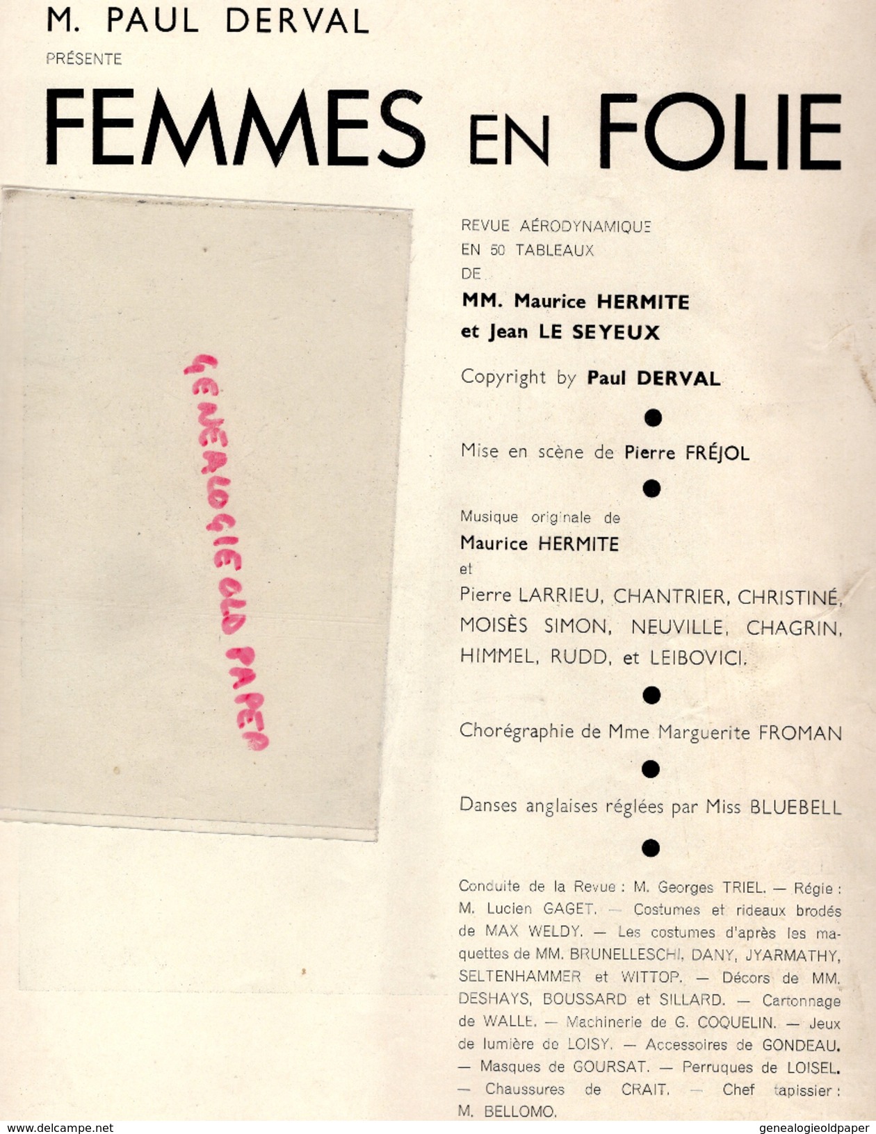 PROGRAMME FOLIES BERGERE 1935- ALBUM DE LA REVUE FEMMES EN FOLIE- MAURICE HERMITE-JEAN LE SEYEUX- PIERRE FREJOL-FROMAN- - Programas