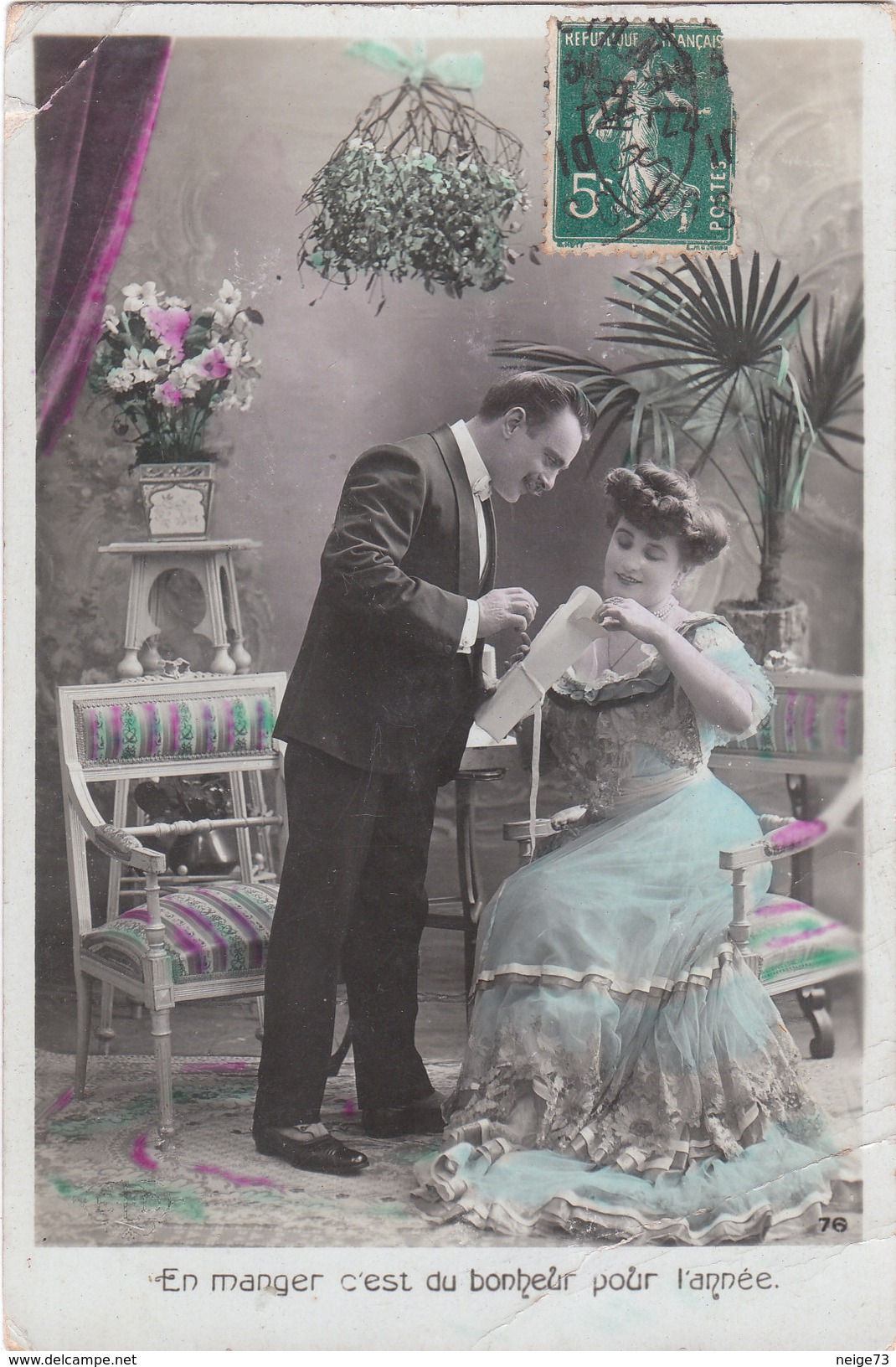 Carte Postale Ancienne Fantaisie -  Couple - Amoureux Sous Du Gui - Autres & Non Classés