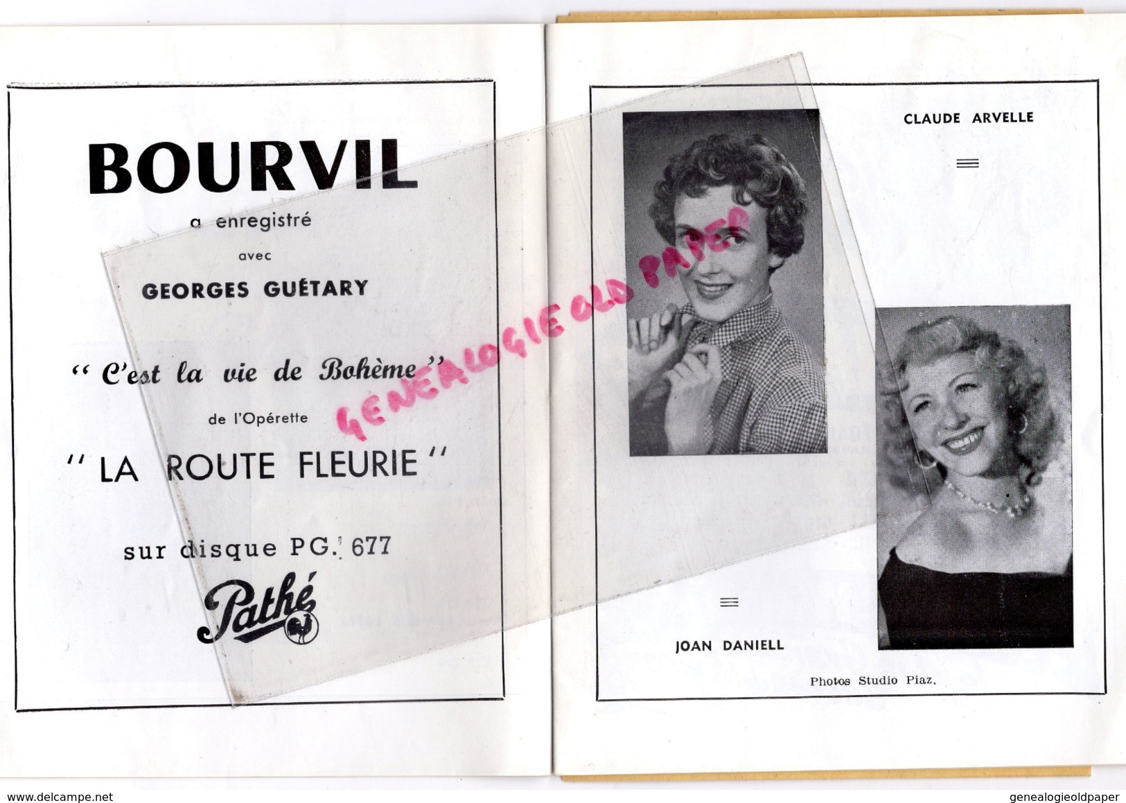 PROGRAMME THEATRE DU RIRE CHANSON-11 BD POISSONNIERE-PARIS-LEON LEDOUX-BOURVIL-GUETARY-LOPEZ-VINCY-LA ROUTE FLEURIE - Programas