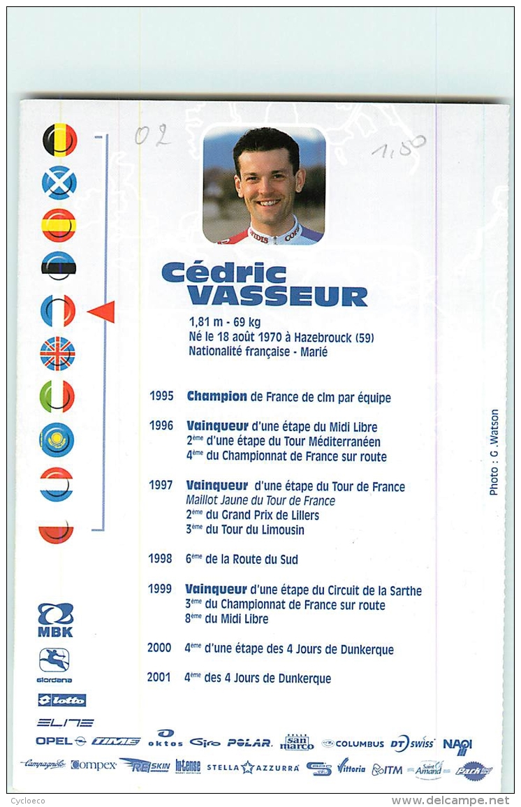 Cédric VASSEUR , Autographe Manuscrit, Dédicace . 2 Scans. Cyclisme. Cofidis - Ciclismo