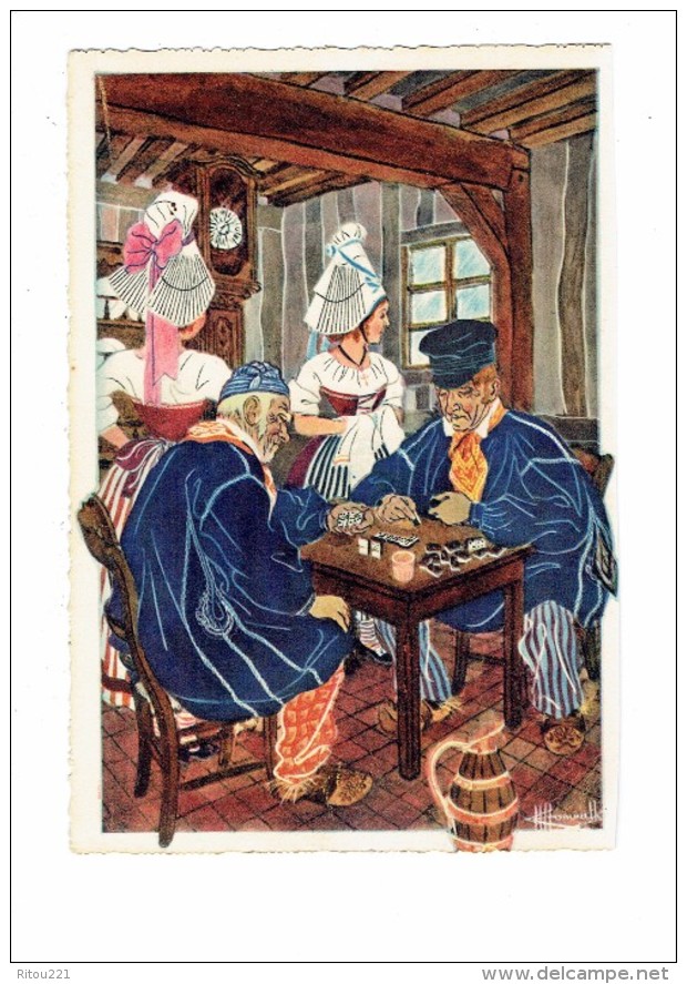 Cpm - Normandie - LA PARTIE DE DOMINOS - Folklore Femme Hommes Joueurs Jeu Horloge Sabots - Illustration - Jeux Régionaux