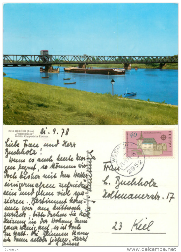 Friesenbrucke Bridge, Weener / Ems, Germany Postcard Posted 1978 Stamp - Leer