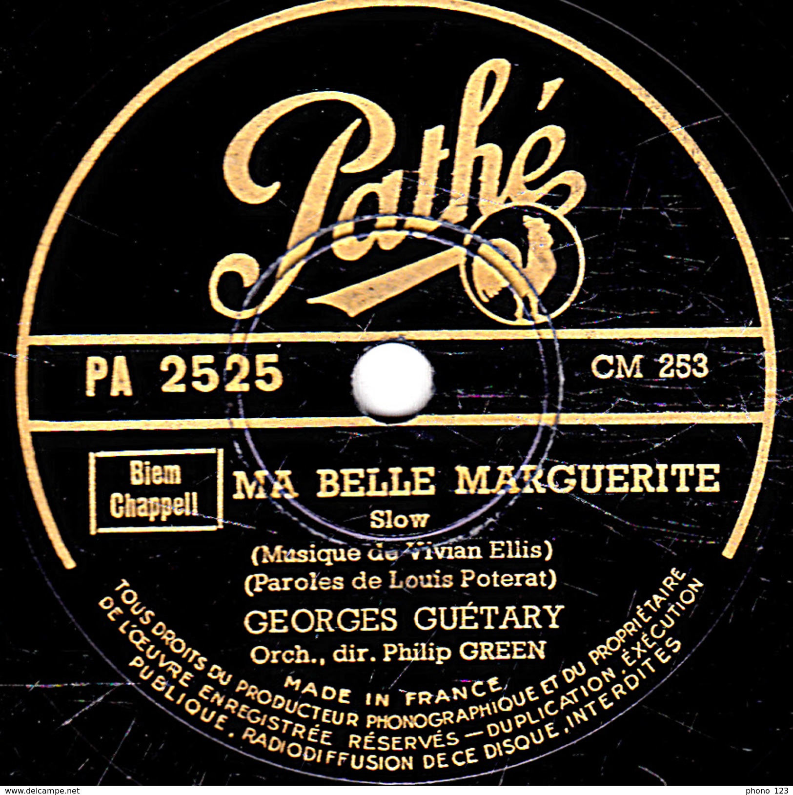 78 T. - 25 Cm - état  B - GEORGES  GUETARY - MA BELLE MARGUERITE - PEDRO LE PECHEUR - 78 T - Discos Para Fonógrafos