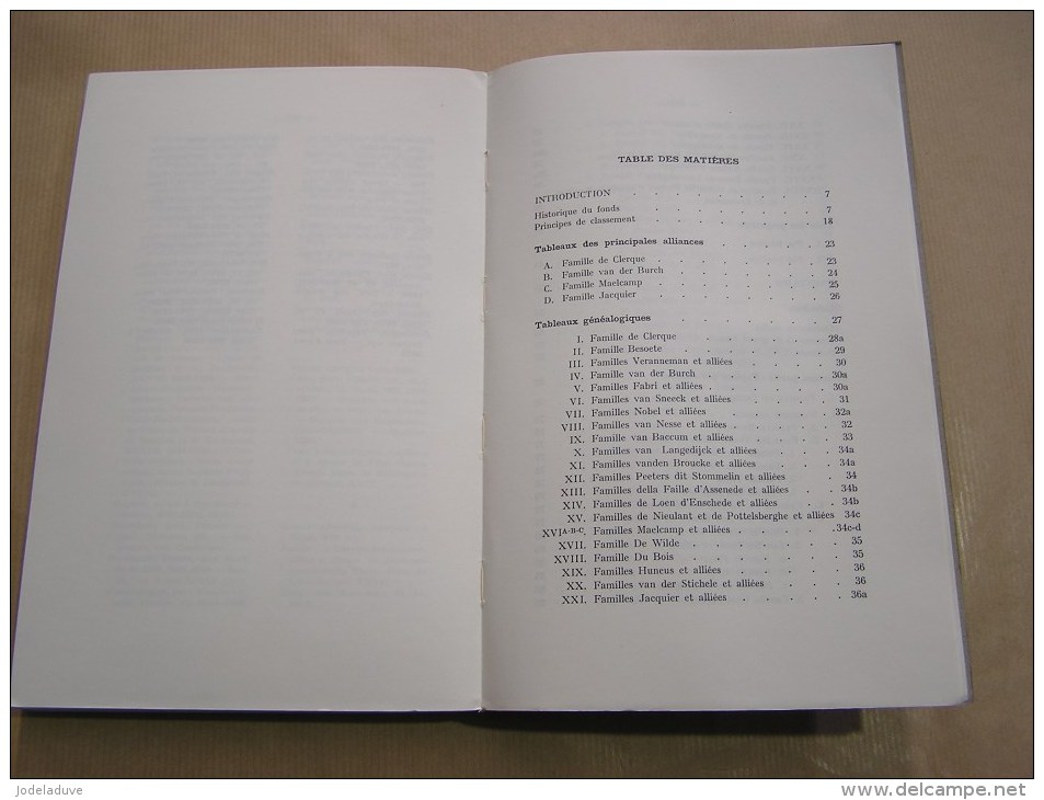 INVENTAIRE DES ARCHIVES DE LA FAMILLE DE CLERQUE WISSOCQ DE SOUSBERGHE Régionalisme Virelles Chimay Généalogie Gand - Belgique