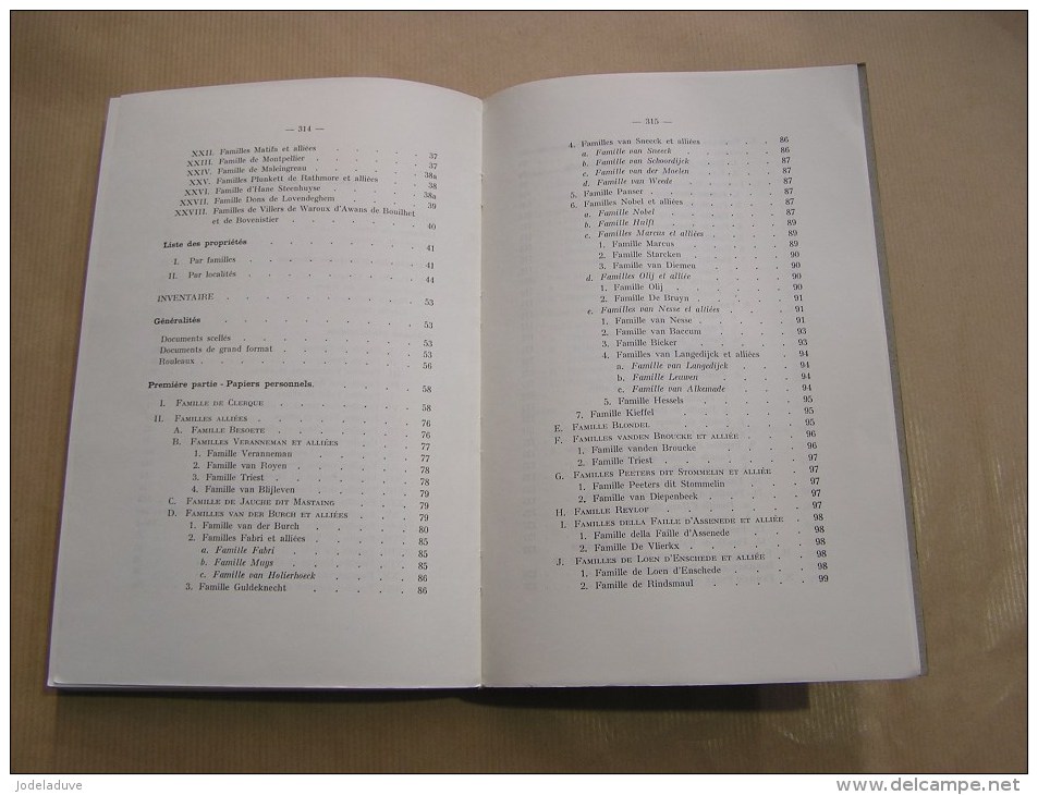 INVENTAIRE DES ARCHIVES DE LA FAMILLE DE CLERQUE WISSOCQ DE SOUSBERGHE Régionalisme Virelles Chimay Généalogie Gand - Belgique