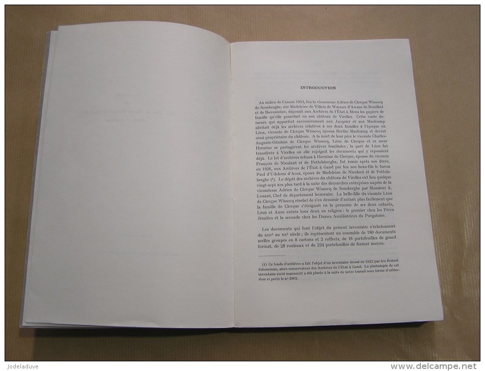 INVENTAIRE DES ARCHIVES DE LA FAMILLE DE CLERQUE WISSOCQ DE SOUSBERGHE Régionalisme Virelles Chimay Généalogie Gand