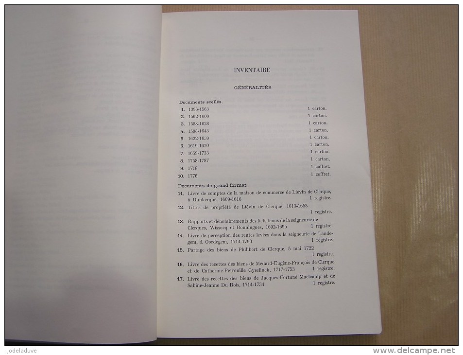 INVENTAIRE DES ARCHIVES DE LA FAMILLE DE CLERQUE WISSOCQ DE SOUSBERGHE Régionalisme Virelles Chimay Généalogie Gand