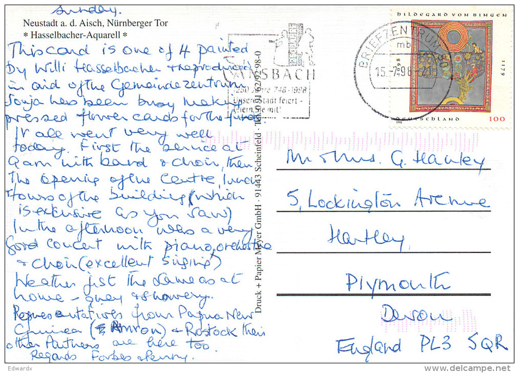 Neustadt A D Aisch, Germany Postcard Posted 1998 Stamp - Autres & Non Classés