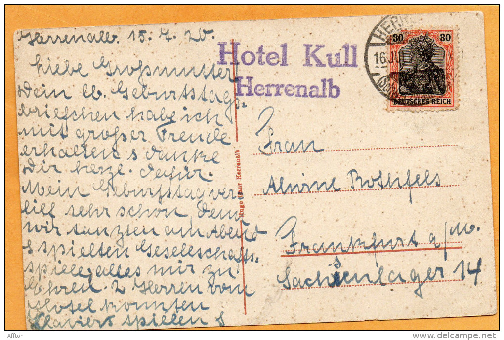 Bad Herrenalb Hotel Kull 1920 Postcard - Bad Herrenalb