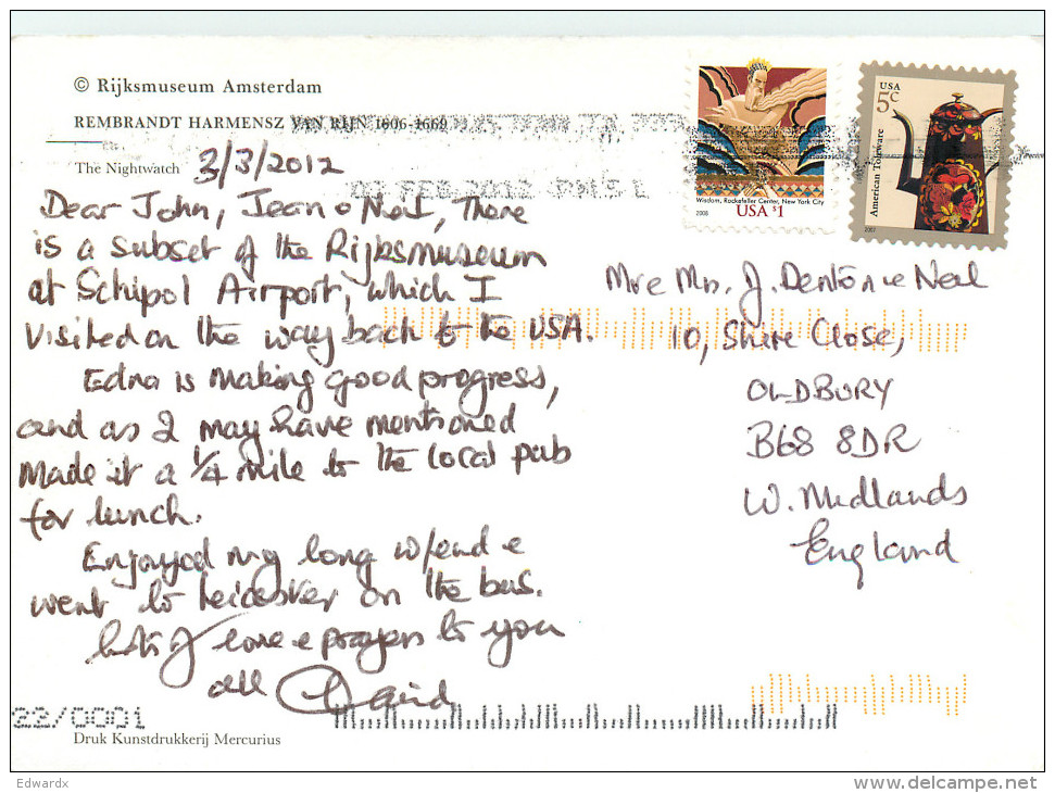 Rembrandt, Art Painting Postcard Posted 2012 Stamp - Peintures & Tableaux