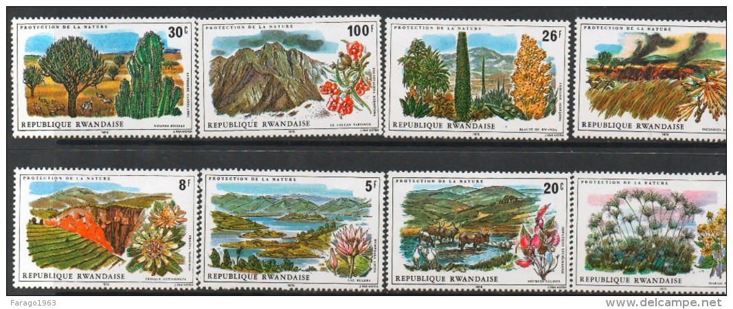 1975 Rwanda Rwandaise   Nature  Protection Zebra Plants Flowers    Complete Set Of 8 MNH. - Unused Stamps