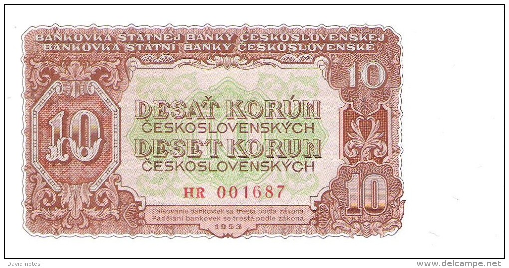 Czechoslovakia - Pick 83b - 10 Korun 1953 - Unc - Tchécoslovaquie