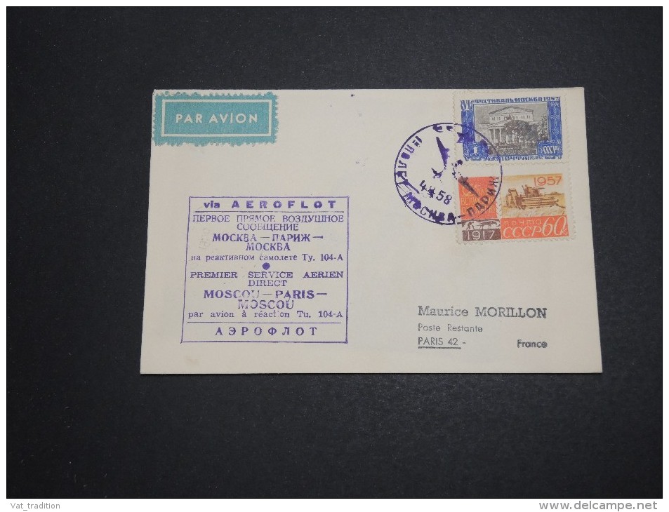 RUSSIE - 1er Vol  Moscou / Paris En 1958 , Affranchissement Plaisant - A Voir - L 5765 - Briefe U. Dokumente
